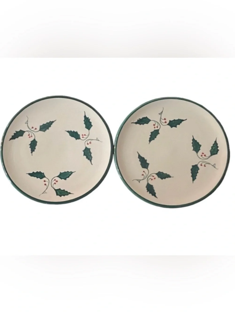 Cost Plus Set of 2 Festive Cake Plate with Holly Design. Spain.